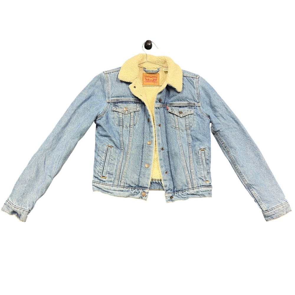 Levi's Trucker Jacket Womens XS Blue Sherpa Lined Denim Coat Classic Western